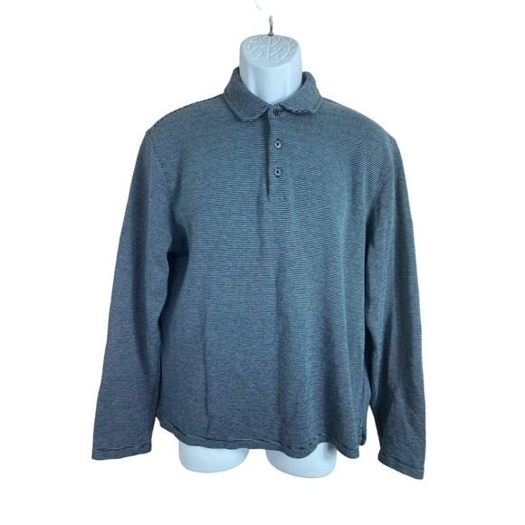Vince Heather Stripe Long-Sleeve Sz M Vince Camuto Polo Shirt Sz M Coastal Blue - Picture 4 of 6
